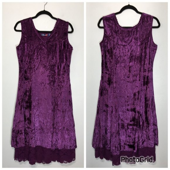 Vintage 90s Purple Crushed Velvet Midi Dress Whimsygoth Royalcore Gothic Grunge - Picture 1 of 9